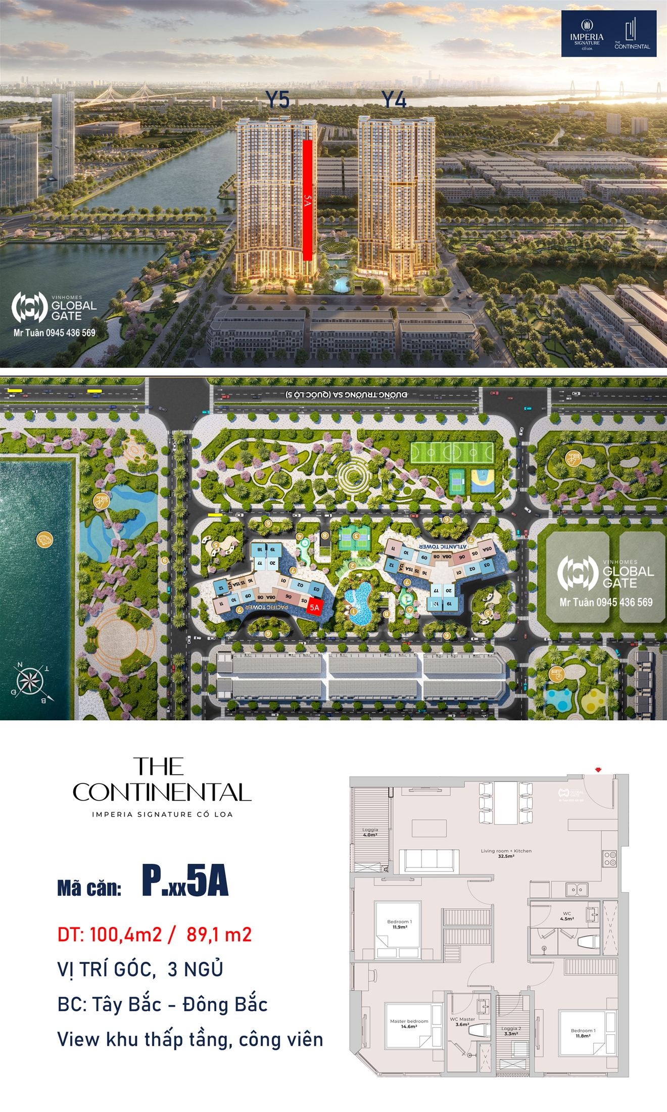 CĂN GÓC 5A TÒA Y5 (3 NGỦ / 89 m2) The Continental Imperia